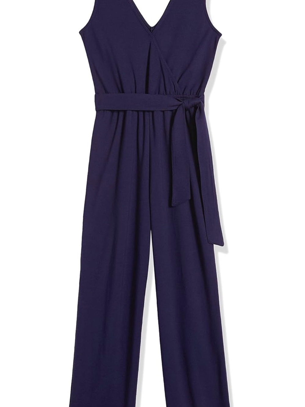 Sleeveless V-Neck Belted Wide-Leg Jumpsuit - Navy
